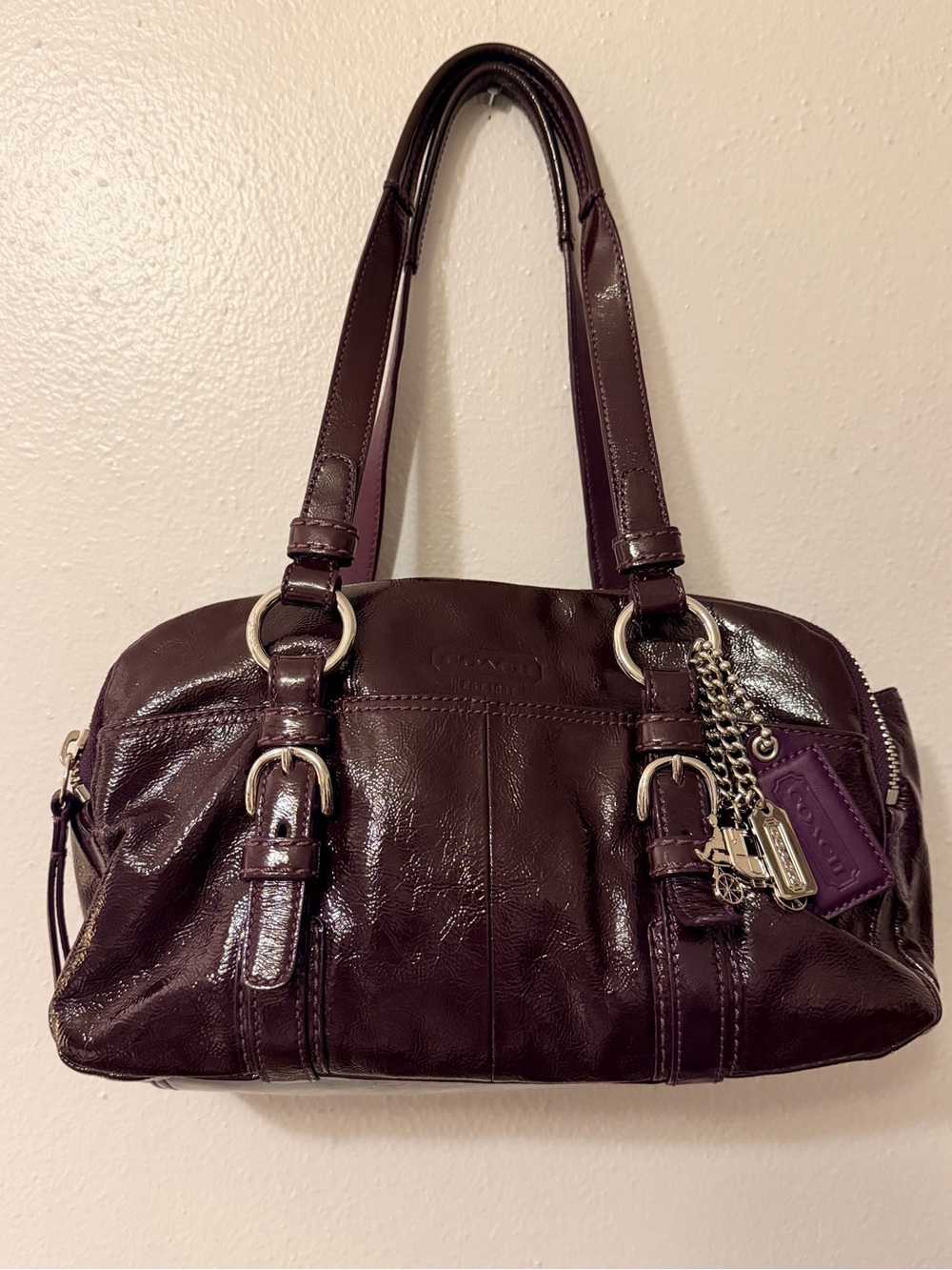 COACH Bonnie Deep Plum Patent Leather Satchel Shoulder Bag Y2K Vintage 12688 HTF